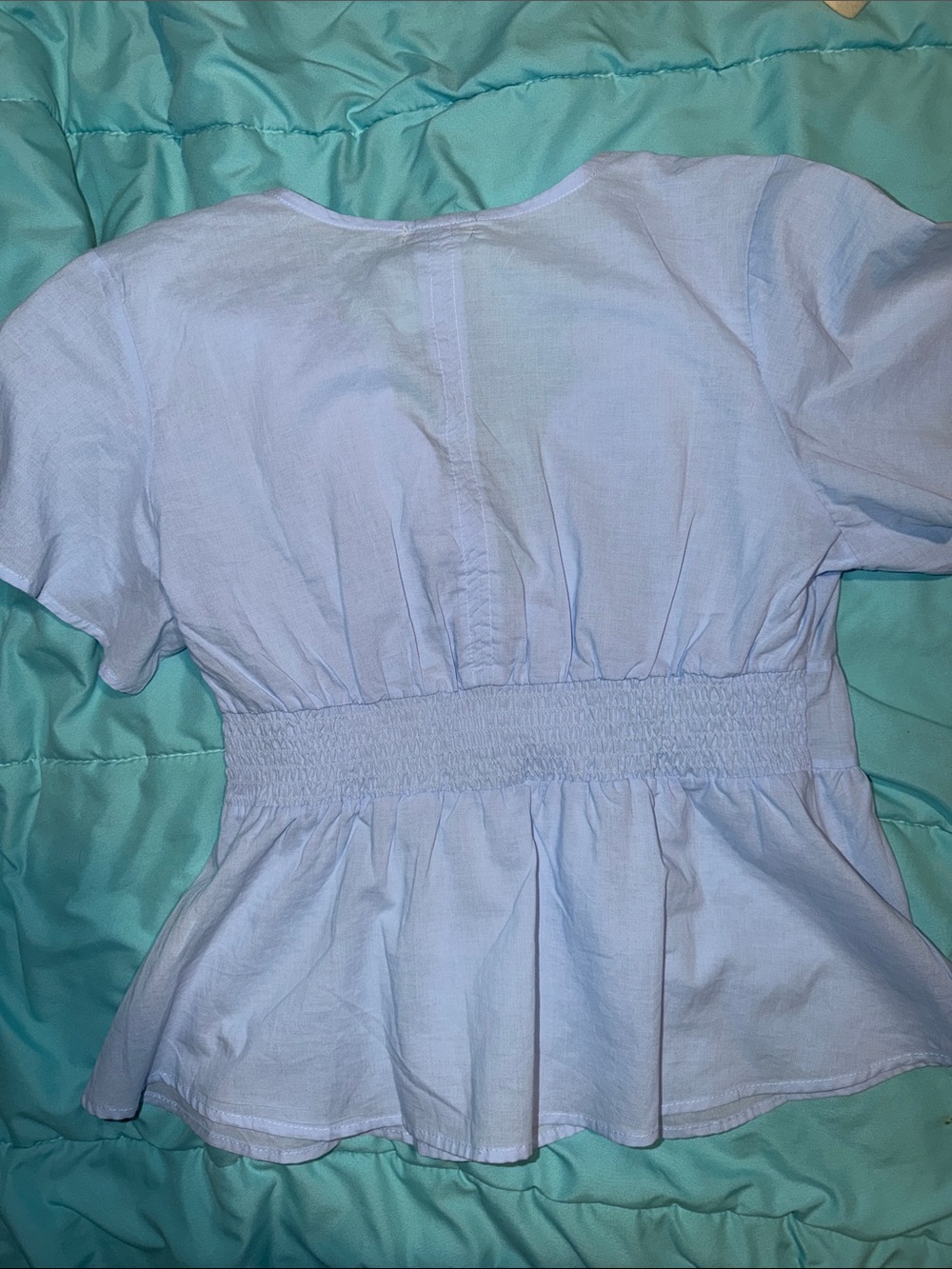 Derek Heart Light Blue Embroidered V-Neck Button Blouse - Picture 3 of 3